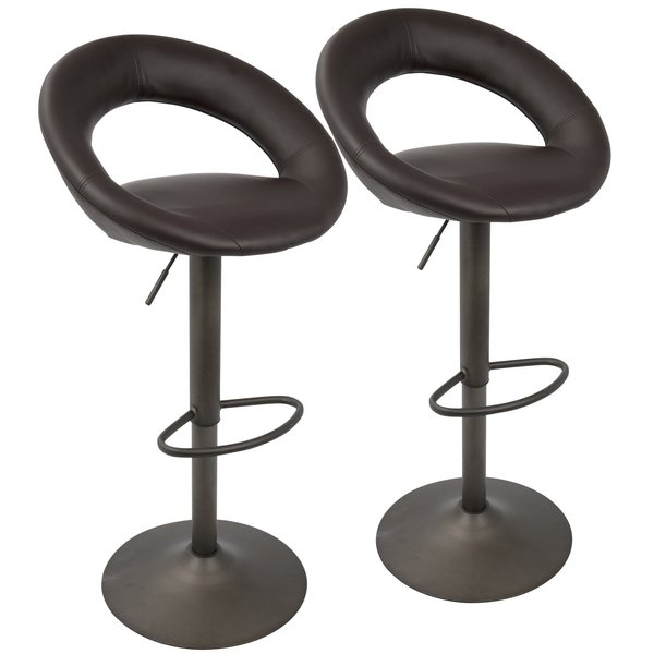 Lumisource Metro Adjustable Swivel Barstool in Brown Faux Leather, PK 2 BS-MET AN+BN2